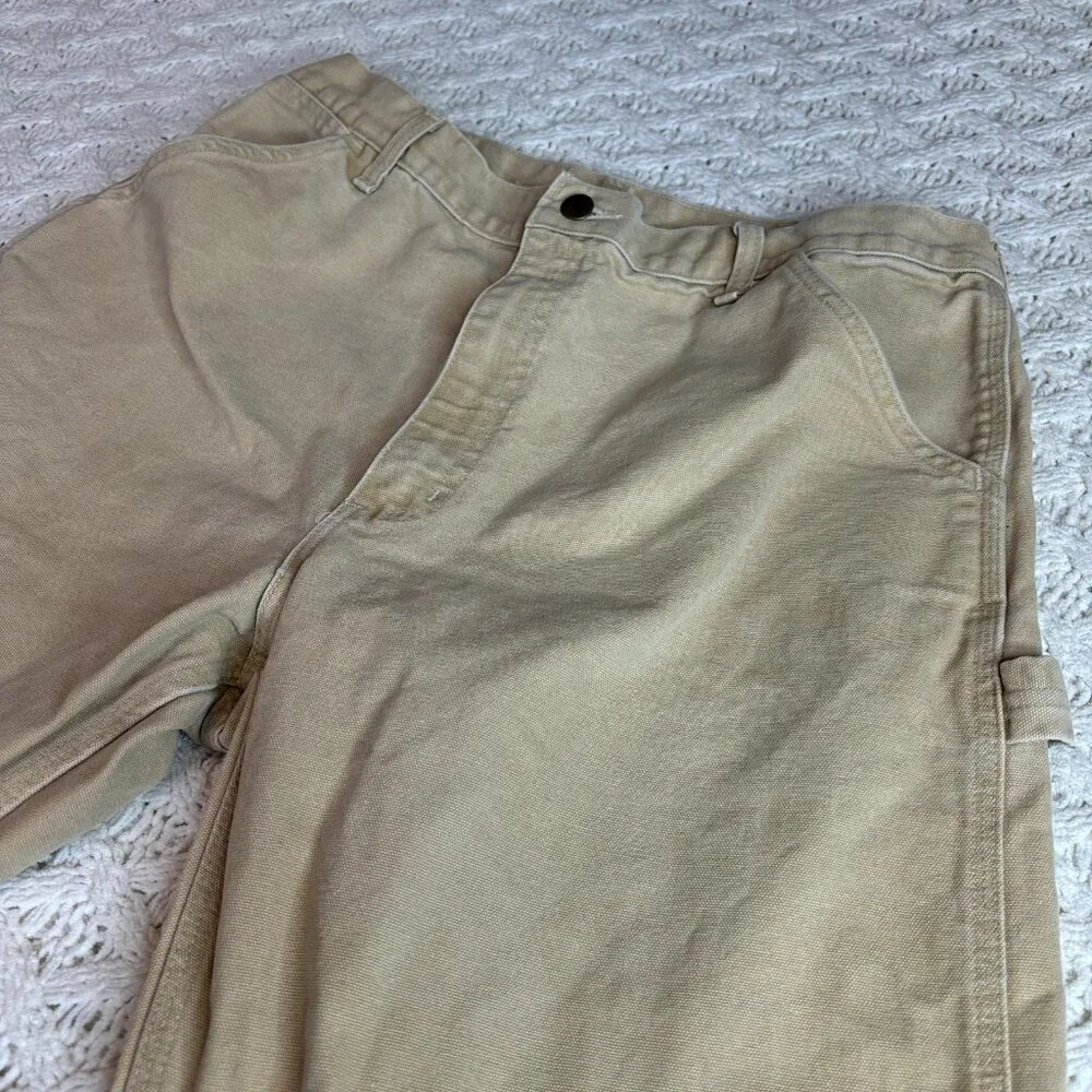 VTG Made In USA Carhartt‎ Canvas Work Pants Men's 34x28 Grunge Distres Tan MINT